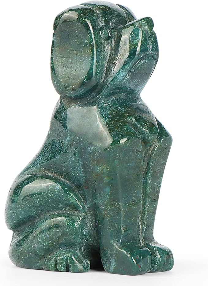 Artistone 2" Ocean Jasper Dog Crystal Animals Figurine Carved Gemstone Puppy Dog Statue Sculpture Craft Home Decorations