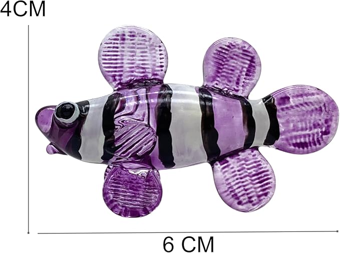 Mini Clownfish Figurines Purple Glass Ornament Handcrafted Decorative Home Garden