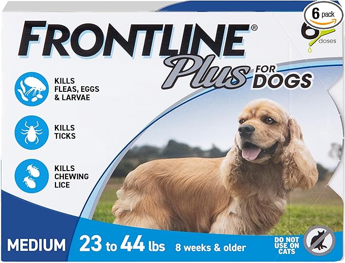 Frontline Plus for Dogs Medium Dog (23-44 pounds) Flea and Tick Treatment, 6 Doses