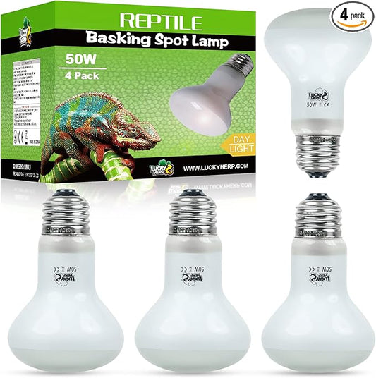 LUCKY HERP 4 Pack 50W Reptile Heat Lamp Bulb (2nd Gen), Amphibian Basking Light Bulb, Reptile Daylight Bulb for Turtle, Bearded Dragon, Lizard Heating Use