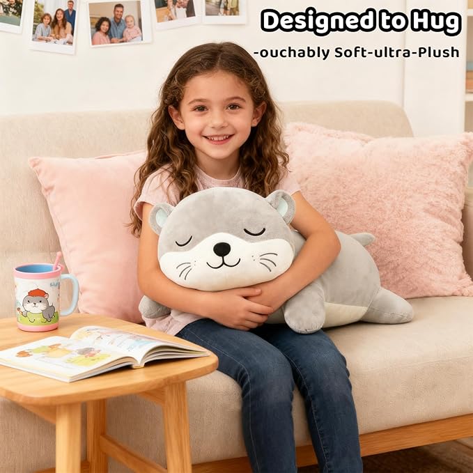Finebee Weighted Otter Stuffed Animals, Cute Weighted Otter Plush, Soft Stuffed Weighted Plushie Birthday for Kids & Adults (13.8" 1.6Lbs)