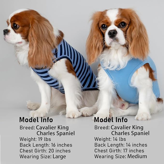 KYEESE 2Pack Dog Shirt, Soft Striped Dogs T Shirts, Lightweight Pet Tank Top, Sleeveless Dog Shirt for Small Dogs, Stretchy Comfortable Pet Vest, Dark Blue, Large