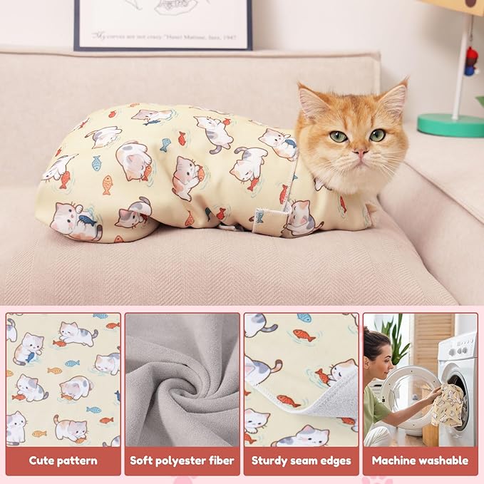 29.5" Cat Grooming Wrap,cat wrap for Cutting Nails,Self-Adhesive cat Swaddle wrap cat Restraint cat wrap Blanket for Medicine, Nail Clipping, Teeth Brushing,Pink Kitten(Within 16lbs)