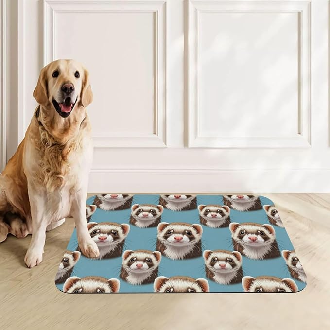 Ferret Pet Feeding Mat Absorbent Pet Placemat for Food and Water Bowl, with Waterproof Rubber Backing