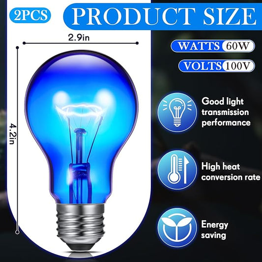 Retisee 2 Pack 100 Watt Heat Lamp Bulbs for Reptiles 120v Blue Light Heat Bulb Day and Night Reptile Bulb for or Chicks, Puppies, Bearded Dragon, Snake, Turtle