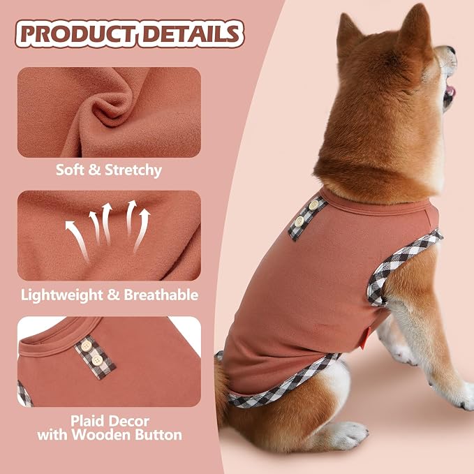 KYEESE 2Pack Dog Shirt Lightweight Sweatshirt Fleece Coats Stretchy Shirt Vest Clothes Pullover Sweater for Small Dogs, Brown+Khaki, Medium