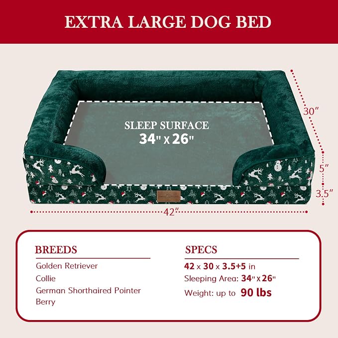 Comfort Expression Orthopedic Dog Bed for Extra Large Dogs with Bolster | Waterproof Dog Couch Bed with Washable Cover & Non-Slip Bottom, Supportive Egg Crate Foam XL Pet Bed, 42x30 Inch
