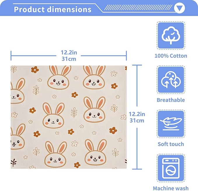 Cute Rabbits Washcloths, Highly Absorbent and Soft Cotton Face Cloths, 2 Pack Quick Dry Wash Cloths - 12 X 12 Inches