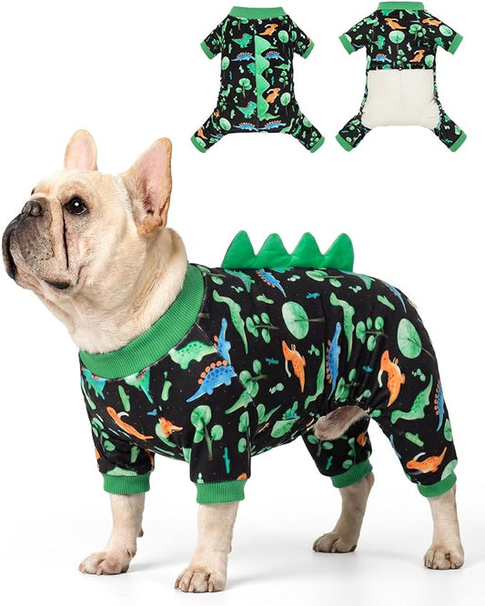 CuteBone Dinosaur Costume Dog Pajamas, Stretchy Spandex Crystal Velvet Sleepwear Coat for Small Dogs, Soft & Warm Pet Outfit Clothes for Cold Weather, Cozy Pullover Design COSP22M