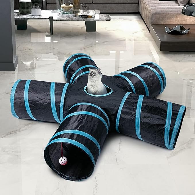Cat Tunnels, Pet Ferret Rabbit Bunny Tunnels Tubes Subway Habitats, S-Style, DIY Cat Peekaboo Maze House Tent Bed, Kitten Interactive Toy (T-Type 5 Way (Straight))