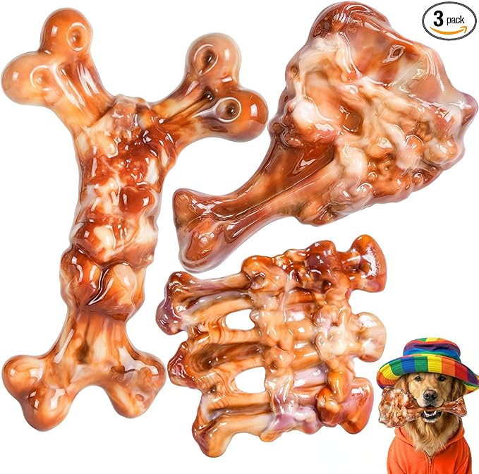 Tough Dog Toys for Aggressive Chewers: 3 Pack Dog Chew Toys, Indestructible Dog Toys for Large Dogs, Durable Heavy Duty Hard Big Toy for Super Chewer 25-90lbs, Bacon Flavor, Keep Them Busy