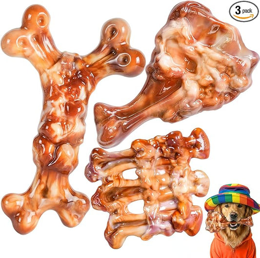 Tough Dog Toys for Aggressive Chewers: 3 Pack Dog Chew Toys, Indestructible Dog Toys for Large Dogs, Durable Heavy Duty Hard Big Toy for Super Chewer 25-90lbs, Bacon Flavor, Keep Them Busy