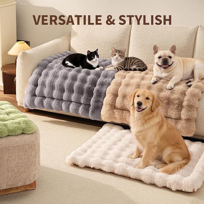 SOMAHE Large Dog Bed Mat, Extra Large Plush Faux Fur Washable Pet Bed for Large Dogs, Non-Slip Fluffy Dog Mat – Machine Washable XL Dog Sleeping Pad for Large Breeds, 35 x 27 Inch Green