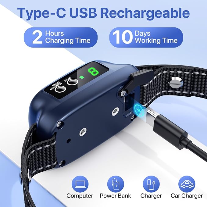 Dog Bark Collar, Automatic Smart Bark Collar with 8 Sensitivity for Large Medium Dogs, Waterproof No Bark Collar with Beep Vibration Training Modes, Rechargeable Anti Barking Collars-K03