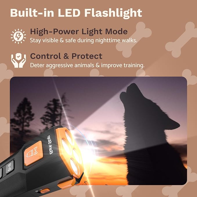 Ultrasonic Dog Bark Deterrent – Rechargeable Anti Bark Device with Dual Frequency & LED Flashlight – Handheld Trainer for Indoor and Outdoor Use (Black)