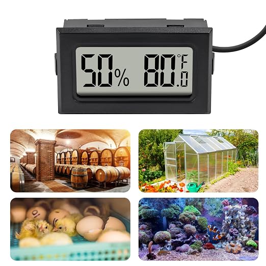 1Pcs Mini Digital Thermometer Hygrometer Gauge Indoor with Probe Sensor LCD Display Meter Temperature Humidity Fahrenheit Meter for Incubator Reptile Plant Tank Garden ℉