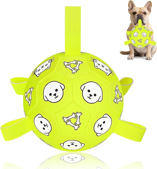Dog Soccer Ball with Straps - Durable Jolly Ball for Dogs, Large Soccer Ball for Dogs, Dog Toys for Medium Dogs, for Pet Birthday, Outdoor Indoor Play Training Exercise
