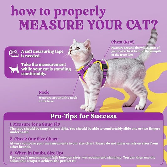 rabbitgoo Cat Harness and Leash for Walking, Escape Proof Soft Adjustable Vest Harnesses for Cats, Easy Control Breathable Reflective Strips Jacket, Purple&Yellow,XXS