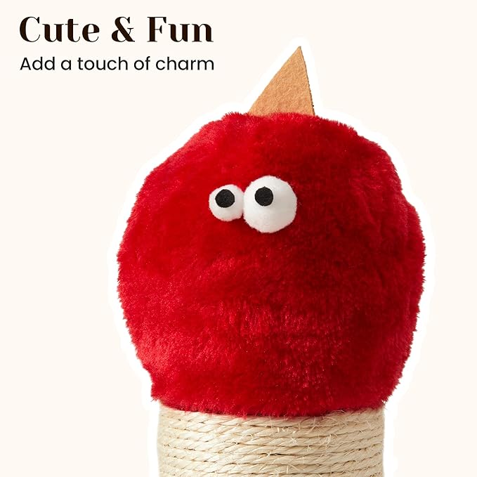 Cat Scratching Post for Small Space, 22'' Scratching Posts for Indoor Cats Adults, Extra Wide 13.4" Stable Base & Natural Sisal, Cute Cat Scratching Post with Short Plush Fabric for Large Cats, Red