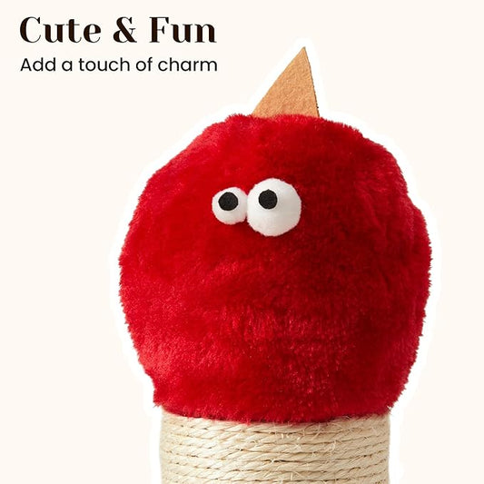 Cat Scratching Post for Small Space, 22'' Scratching Posts for Indoor Cats Adults, Extra Wide 13.4" Stable Base & Natural Sisal, Cute Cat Scratching Post with Short Plush Fabric for Large Cats, Red