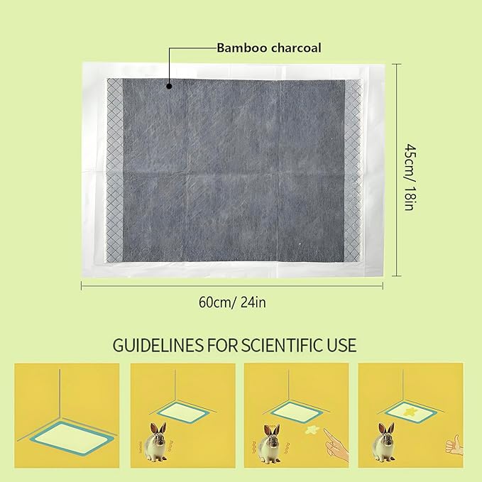 Rabbit Pee Pads, Pet Toilet/Potty Training Pads, 60PCS All Absorb & Odor Control Disposable Cage Liners with Quick-Dry Surface for Guinea Pigs Puppy Chinchillas Hamsters Ferrets Hedgehog Cats