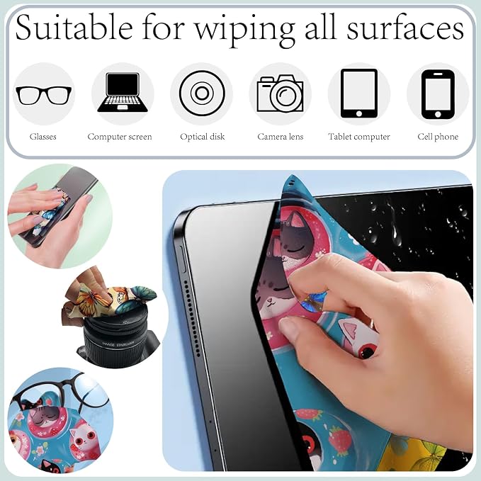 CREATCABIN 6Pcs Eyeglass Cleaning Cloth Microfiber Cleaning Cloths for Glasses Black Cat Glasses Cleaner Wipes Microfiber Reusable Glass Clean for Phone Lens Laptops Screens 6x6Inch