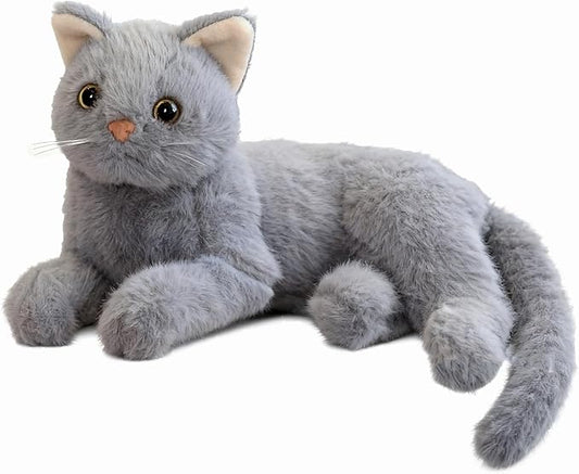 Gray Cat Plush Soft Plush Cat Toy, 12 inch Realistic Black Cat Stuffed Animal Gifts for Boys and Girls (Gray)