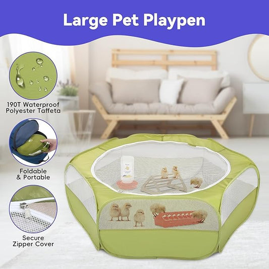 Pawaboo Chick Brooder Box for Chick Starter Kit, Brooder Pen/Chicken Supplies Brooders Box with Chicks Perch Brooding Up to 15 Chicks, Duck and Quail, Green + Red + Wood Color