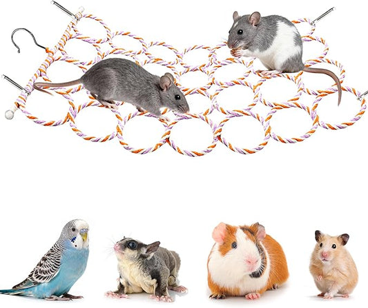 1Pcs Rat Climbing Rope Net Toy for Cage, Bird Hemp Rope Perch Swing, Ladder Rope Bridge Hanging Hammock, Small Animal Activity Toy for Mouse, Mice, Parrot, Bird (Random Color)