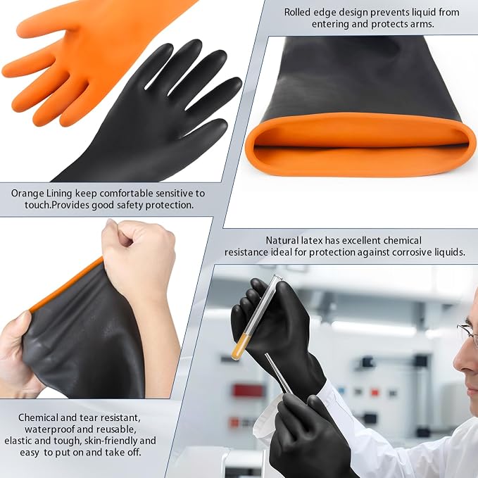Haiou Chemical Resistant Nitrile Gloves Long Rubber Gloves for Drains, Acid, Oil, and Industrial Use Household Cleaning