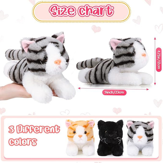 3 Pcs 9 Inch Cat Stuffed Animal Plush Gift Baby Shower Party Favors Cute Kitten Plush Toys Small Cat Stuffed Animal Soft Sleeping Supplies for Boys Girls Toddlers Birthday(Stylish Style)