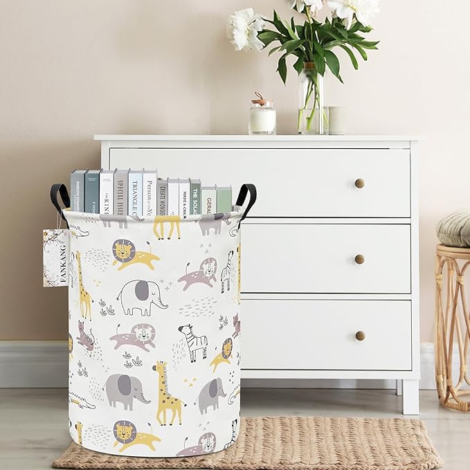 Storage Basket, Nursery Hamper Canvas Laundry Basket Foldable with Waterproof PE Coating Large Storage Baskets for Kids Boys and Girls, Office, Bedroom, Clothes,Toys(Lovely Animals)