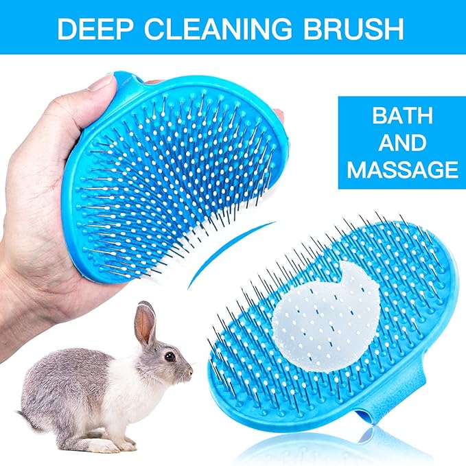 4 Pieces Bunny Grooming Kit - Hair Remover, Brush, Steel Comb, and Double-Sided Comb for Guinea Pigs & Rabbits