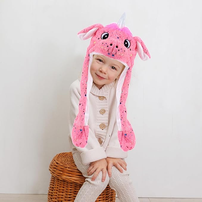 Bubblepompom Animal Hat with Ears Moving Jumping Pop Up Beating Hat Plush Holiday Cosplay Dress Up Funny Gift for Kids