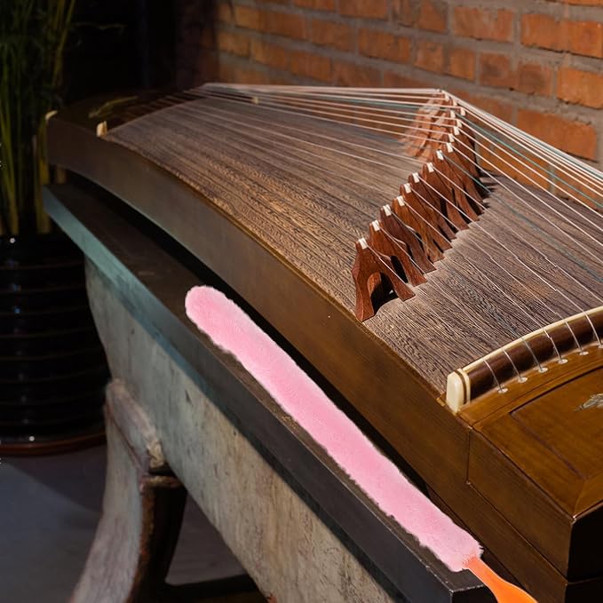 Portable Zithers Cleaning Brush with Long Rabbit Fur Bristles for String Instruments Pink Plastic Handle for Instrument Care Can be Carried