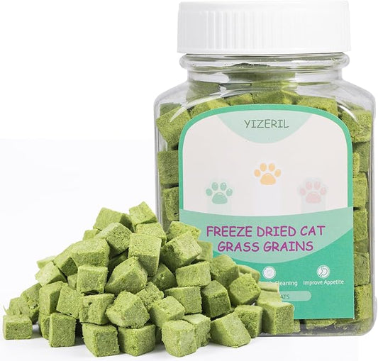 Freeze-Dried Cat Grass Dental Treats - Natural Teeth Cleaning Chews,Hairball Control,Grain-Free Edible Snacks for Indoor Cats & Kittens (80g)