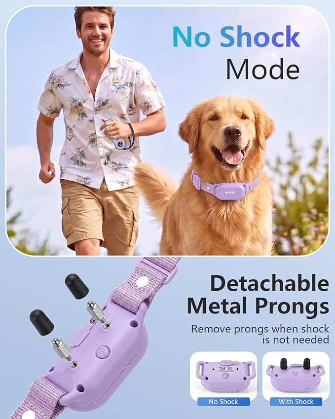 PATPET Shock Collar for Dogs - 4000FT Dog Training Collar with Remote, IPX7 Waterproof 4 Modes(Beep/Vibration/Shock/Safe) Dog Shock Collar, Rechargeable for Small Large Dogs (8-120Lbs) (Purple)