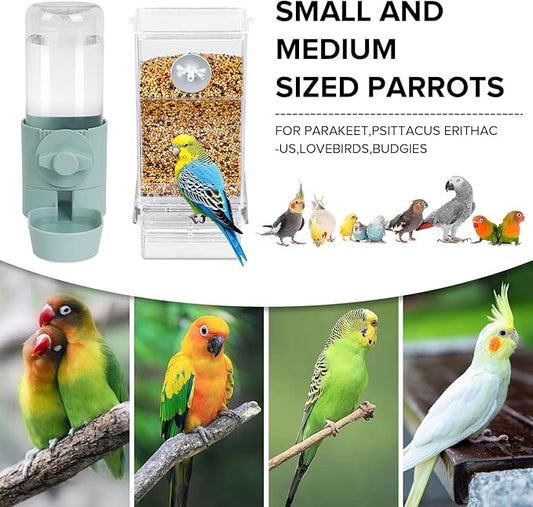 lemtrflo No Mess Bird Feeder Water Dispenser Set, Bird Feeder for Cage, Cage Accessories for Cockatiels, Finches, Budgies and Canaries