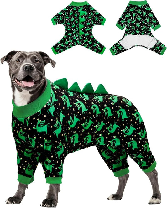 CuteBone Dinosaur Costume Dog Pajamas, Stretchy Spandex Crystal Velvet Sleepwear Coat for Small Dogs, Soft & Warm Pet Outfit Clothes for Cold Weather, Cozy Pullover Design COSP14-4XL