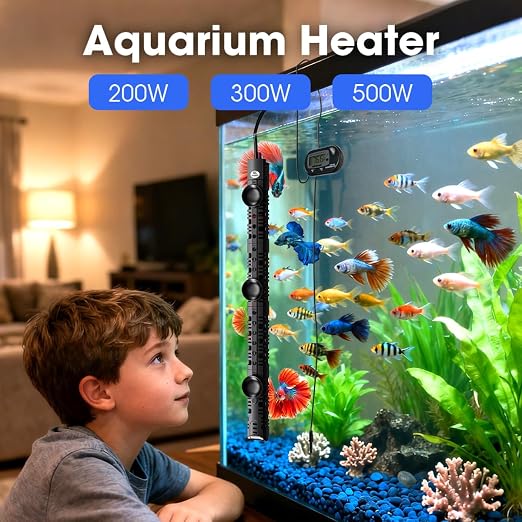 MQ Submersible Aquarium Heater Auto Thermostat, 200W Fish Tank Heater for 15 to 40 Gallon with LCD Digital Aquarium Thermometer, Shatter-Proof and Blast-Proof