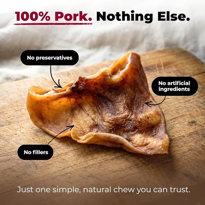 Best Pet Supplies GigaBite Whole Pig Ears for Dogs - All-Natural Slow-Roasted Chews That Clean Teeth and Satisfy Aggressive Chewers - 80 Pack for Large Dogs