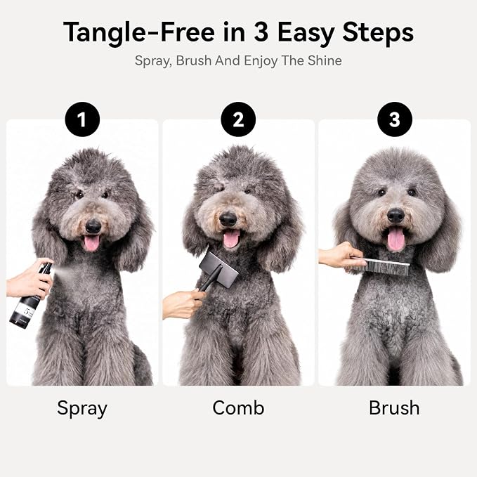 aumuca Dog Detangling & Shine Spray – Leave-in Conditioner & Dematting Spray for Doodles, Cats & Horses Without Buildup | 5-Protein Complex for Deep Repair & Enhanced Shine | 8 Fl Oz (Meadowfoam)