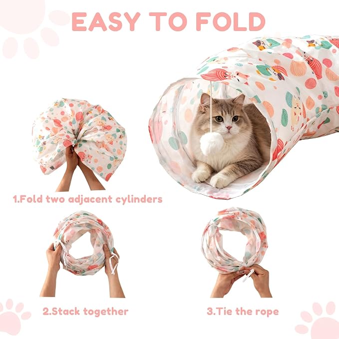 Cat Tunnel with Cat Toy Ball, Collapsible S Shape Cat Tunnel, Cat Tunnels for Indoor Cats, Foldable Cat Tunnel Cat Tube Toys for Bunny, Guinea Pig, Ferrets, Puppy