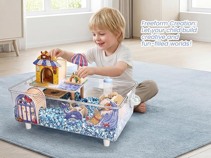 10-in-1 Acrylic Hamster Cage with Stand & Ocean Accessories, 23.2"x14.8"x15.2" Large 2-Tier Syrian Hamster Habitat, Starter Kit for Pet Mice & Hamsters, Easy to Assemble & Clean