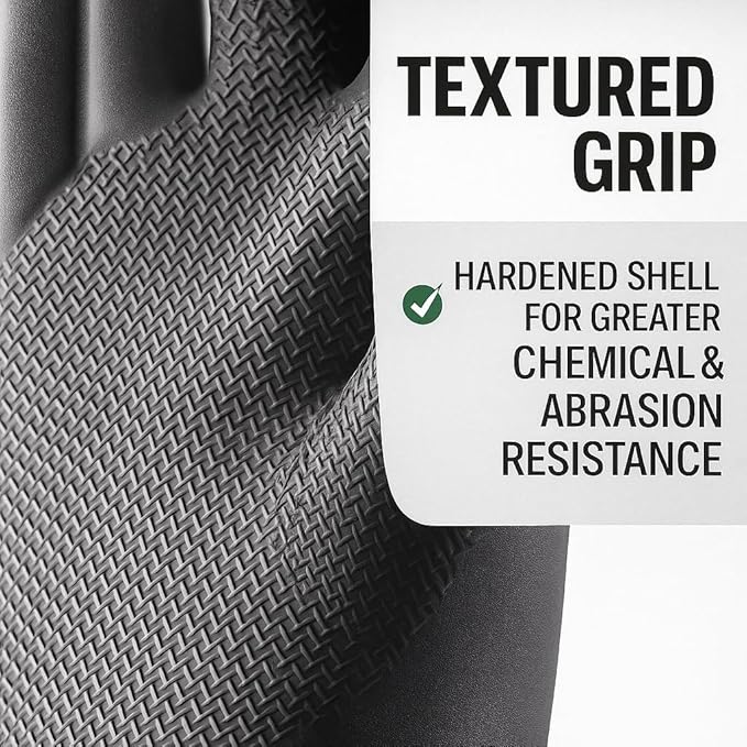Tribello LIBMAN Heavy Duty Black Rubber Gloves - Chemical Resistant Glove - Reusable Mechanics Grip Gloves - Industrial, Cleaning, Dishwashing