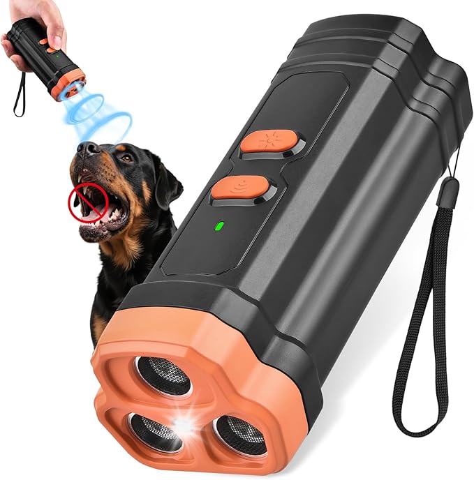 Ultrasonic Anti Barking Device for Dogs - LED Light, Compact & Portable Bark Deterrent Device for Indoor/Outdoor Use, Effective for Your Dog and Neighbor’s Dog Bark Control (Brown)