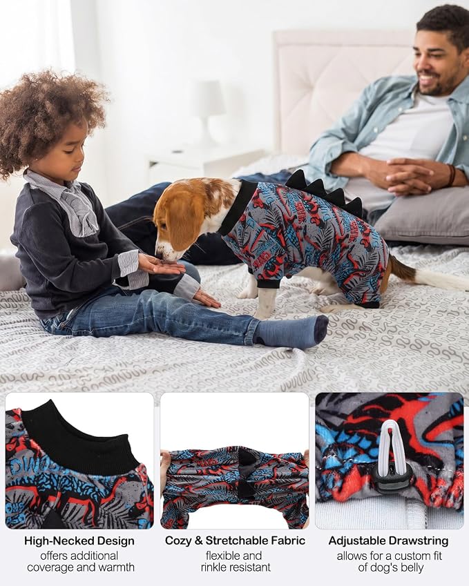 CuteBone Dinosaur Costume Dog Pajamas, Stretchy Spandex Crystal Velvet Sleepwear Coat for Small Dogs, Soft & Warm Pet Outfit Clothes for Cold Weather, Cozy Pullover Design COSP20S