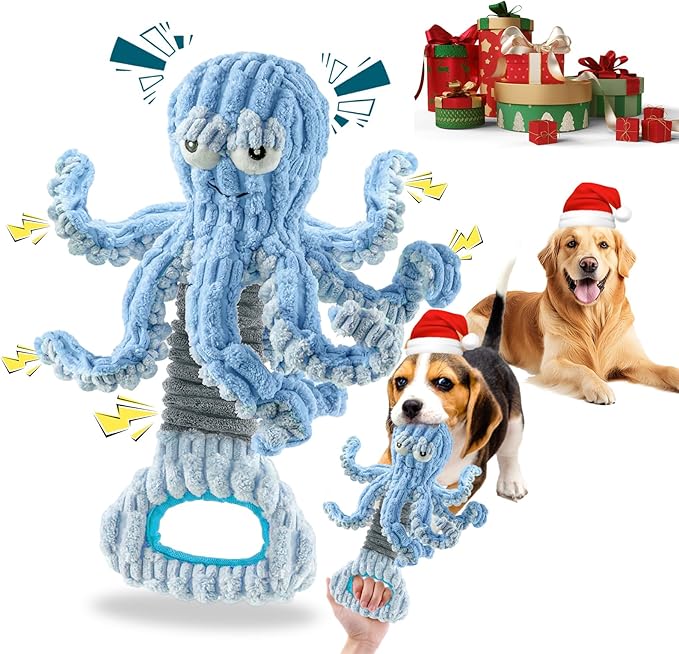 YZHDUXIU Squeaky Dog Toys, Octopus Dog Toy Interactive Tug of War Puppy Toy to Keep Them Busy(Blue)