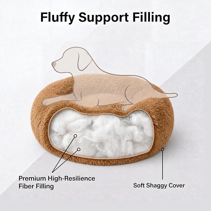 Tiny Dog Bed 15 Inch for Extra Small Dogs,Washable Puppy Bed,Soft Faux Fur Calming Donut Bed for Chihuahua Yorkie Maltese Pomeranian,Brown