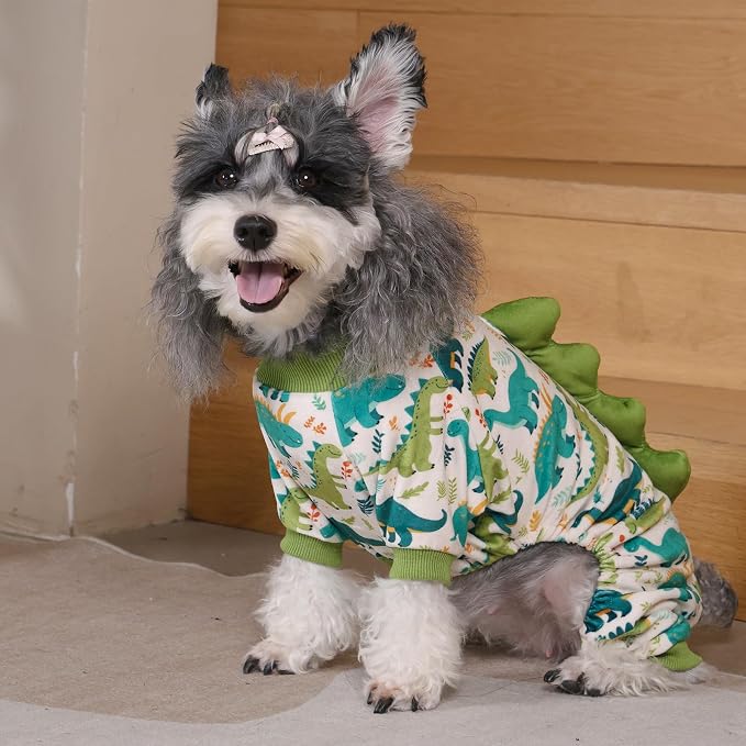 CuteBone Dinosaur Costume Dog Pajamas, Stretchy Spandex Crystal Velvet Sleepwear Coat for Small Dogs, Soft & Warm Pet Outfit Clothes for Cold Weather, Cozy Pullover Design COSP05S